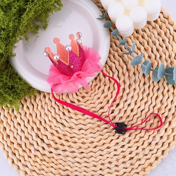 Lace Crown Dog Birthday Hat for Boy Girl Dogs Cat Birthday Party Hat with Pearls for Pet Hot Pink Birthday Hats for Pet Adjustable Dog Cat Kitten Bday Hat for Pets Birthday Party Hats