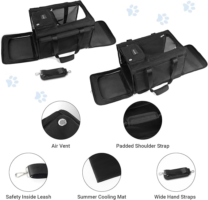 Pet Carrier for Large Cats, Soft Cat Carrier for Medium Big Cats and Puppies up to 20lbs, Washable Dog Carrier 18" L x 11.8" W x 11.8” H for Traveling Home and Outdoor