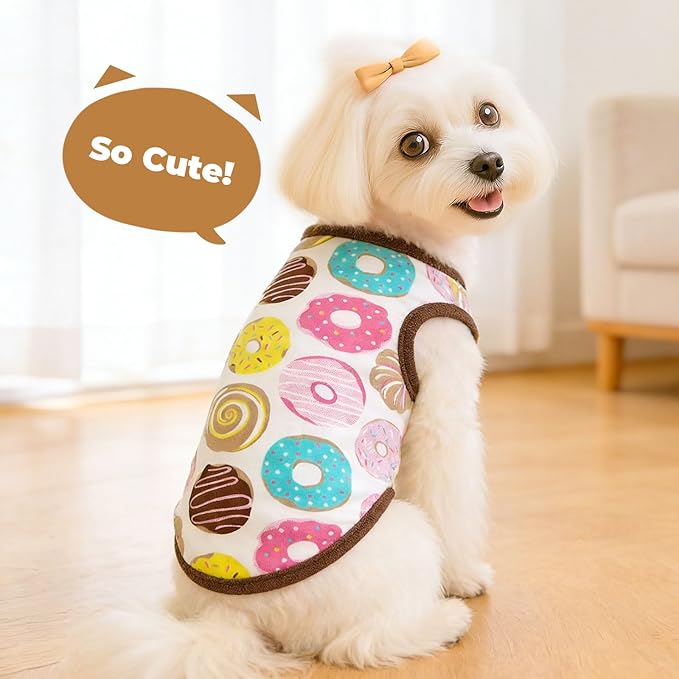 PETCARE Cartoon Dog Shirts for Small Dogs Cute Dog Clothes Brown Donut Tshirt Soft Cotton Puppy Pajamas Breathable Sleeveless Pet Tank Top Spring Summer Dogs Clothes for Chihuahua Yorkie Shih Tzu