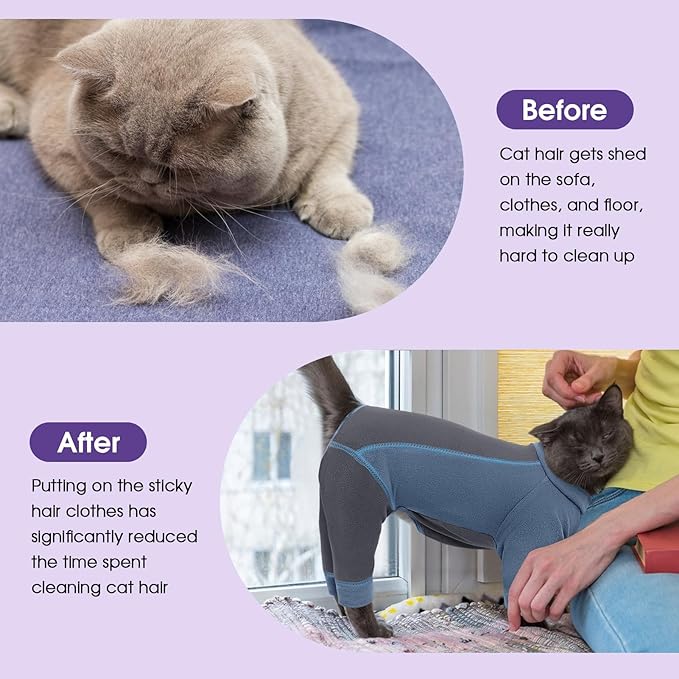 Hair Sticky Cat Clothes, Cat Sweater for Cats Only, 4-Legged Fleece Sweaters Kitten Pajamas Reduce Shedding Fur, Warm Pullover Shirts for Cats, Blue XL