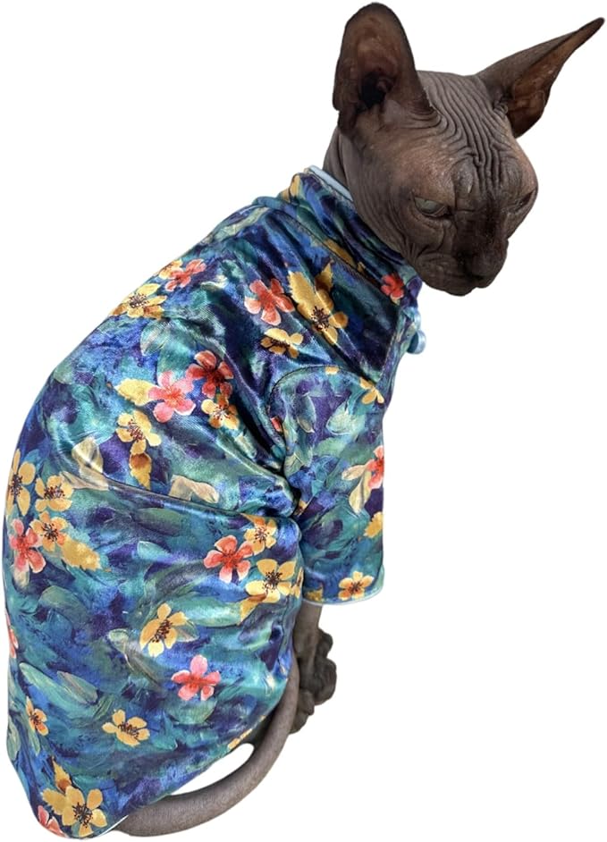 Traditional Culture Sphynx Hairless Cat Cotton T-Shirts Clothes Pet Sweater Cat Vest Pet Clothes Kitten Shirts Small Dogs Apparel (Hawthorn, XXL (13-15 lbs))