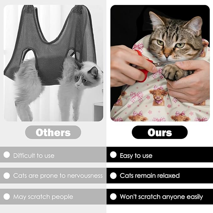 27.6"Cat Grooming Wrap, Self Adhesive Cat Wrap for Cutting Nail, Anti-Escape Calming Cat Swaddle Wrap for Medicine Ear Cleaning, Cow Anti-Scratch Cats Burrito Restraint Blanket, Pet Tool (6-10 lbs)