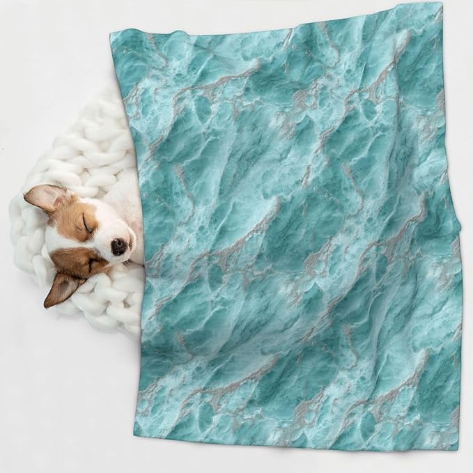 Cat Dog Blanket Turquoise Marble Smooth Polished Stone Texture Ultra Soft Warming Mat for Indoor Pet Beds Furniture 27.6 X 19.7inch