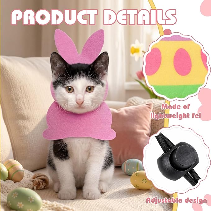 Shinylin 2 Pcs Easter Cat Hats Adjustable Dog Cat Pet Costume Bunny Egg Shaped Hat for Pets and Small Dogs Kitten Puppy Easter Party Costume Accessory Headwear with Festival Elements