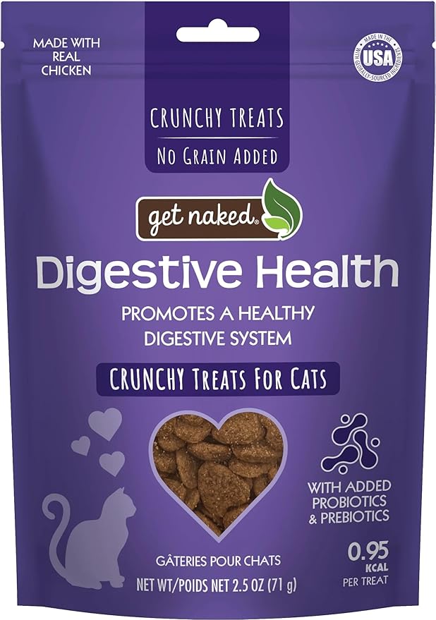 Get Naked Digestive Health Crunchy Cat Treats 6oz - Chicken Flavor, Grain-Free Cat Probiotics for Indoor Cats, Supports Healthy Digestion, Dental Health & Immunity, Made in The USA