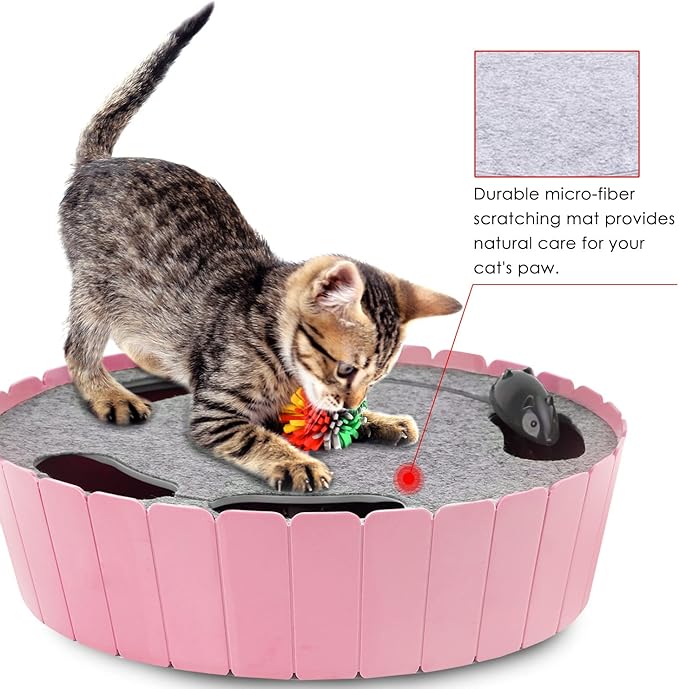 Pawaboo Interactive Cat Toy with Moving Mouse, Electronic Motion Pop and Play Hide Seek Cat Toys, Automatic Teaser Cats Toys Interactive for Indoor Cats Play, Pink