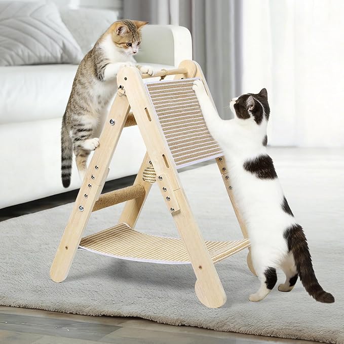 Cat Scratching Pads, Cat Scratch Board, Protecting Furniture Cat Scratcher with Toy Ball, Triangle Shaped 3 Usable Sides for Indoor Cats, Cat Scratch Post, Cat Toy Durable Woodboard Vertical