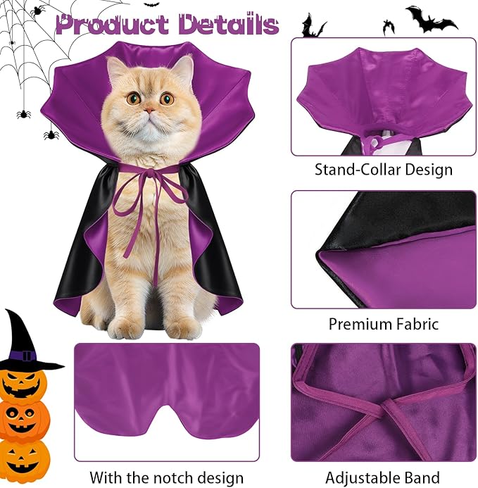 Dog Halloween Costume, Pet Cape for Small Puppy Dogs Cat Funny Red & Black Halloween Costumes with Neck Armor Adjustable Strap Idea for Vampire Party Cosplay (Purple, S)