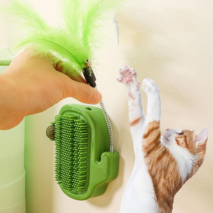 Pet Scratch the Itch, 5 Inch x 5 Inch Plastic Green Self-adhesive Massager Grooming Brushes Tools with Mint Ball for Cats and Dogs (green)
