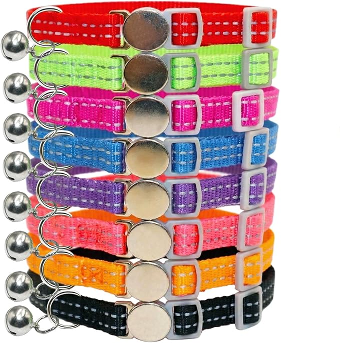 THAIN Breakaway Cat Collars Reflective, 8 Colors Soft Adjustable Safety Kitten Collars with Bell, Lightweight Woven Polyester for Cats (Breakaway)