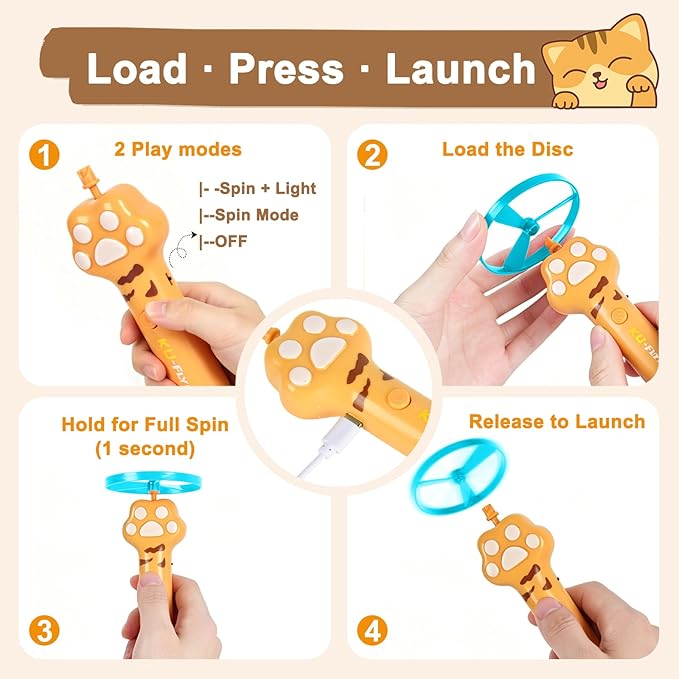 Cat Fetch Toy Launcher, Interactive Cat Toy for Indoor Cats, Flying Disc Cat Toy with 6 Discs, Cat Toys for Bored Indoor Cats, Cat Chase & Exercise Toy