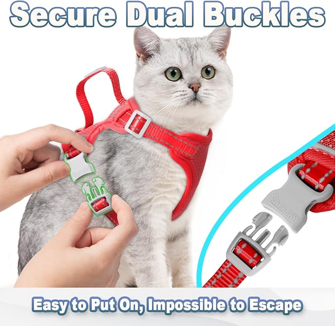 Cat Harness and Leash Set Escape Proof for Kitten Walking, Soft Adjustable Top Handle Vest Harnesses for Cats, Easy Control Breathable Reflective Small Medium Large, Red, XS