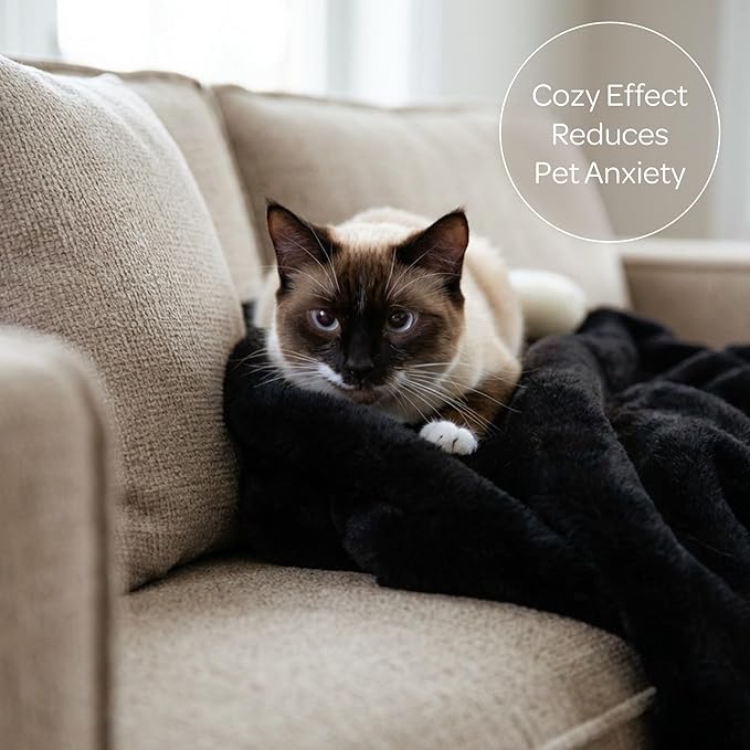 4 Cats & Dogs Pet Faux Fur Throw Blanket – Large 50"x60" Waterproof Dog Blanket, Washable Plush Throw for Cat and Dog, Leakproof Couch & Bed Furniture Protector, Ultra Soft Cozy Pet Blanket - Black