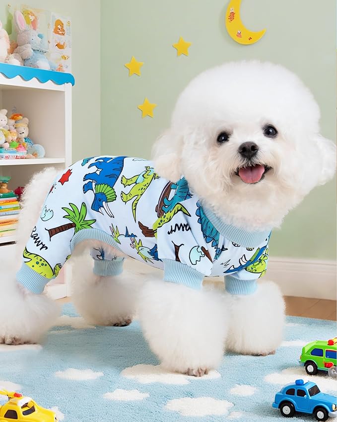 XPUDAC Dog Pajamas Dinosaur Dog Clothes for Small Medium Dogs Boy Girl Stretchy Cozy Pet Onesie with Feet Doggie Jammies Cat Apparel, XS