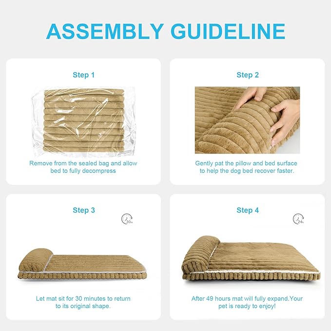 Comfort Dog Beds for Extra Large Dogs,Dog Bed with Removable Washable Cover, Deluxe Plush Dogs Bed for Crate with Pillow, Anti-Slip Pet Mat Mattress for Kennel with Durable Zipper(Brown,XL)
