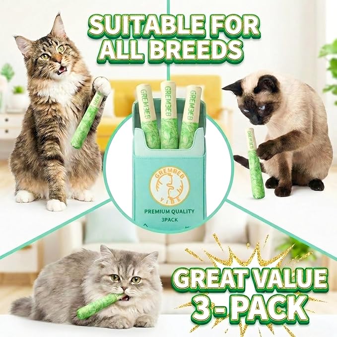 3 Pcs Catnip Toys for Indoor Cats, Funny Cigarette-Shape Cat Chew Toy for Kitten Teething, Soft & Durable Kicker Plush Gifts Interactive Organic Cat Nip Sticks to Relieve Boredom & Anxiety