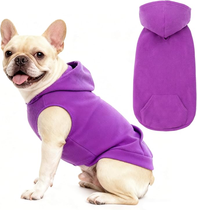 EXPAWLORER Dog Hoodie Fleece Sweater Vest, Hooded Dog Sweatshirt Fall Winter Pet Clothes with Leash Ring, Sleeveless Warm Cozy Puppy Clothing for Cat Small Medium Large Dogs Girl Boy, Purple S