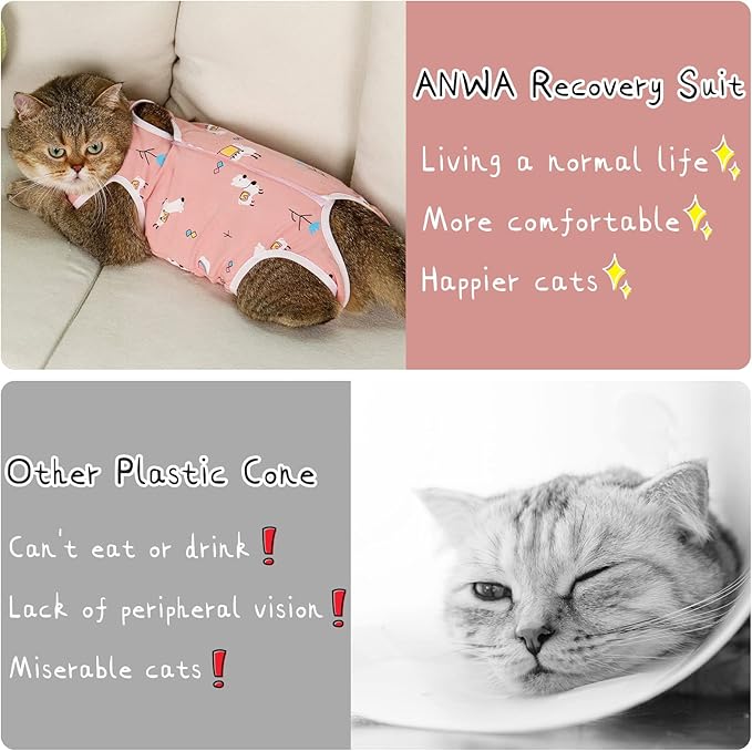 ANWA 2 Pack Cat Recovery Suit - Breathable Cat Onesie for Cats After Surgery Female, Kitten Surgery Recovery Suit Female Abdominal Wound