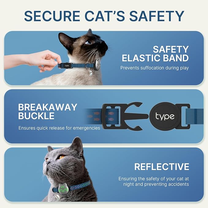 Waterproof Airtag 2nd & 1st Cat Collar, Breakaway Cat Airtag Collar with Luminous & Reflective Pattern Strap, Lightweight Kitten Collars for Apple Air tag, Hidden Holder - Cats, Kittens