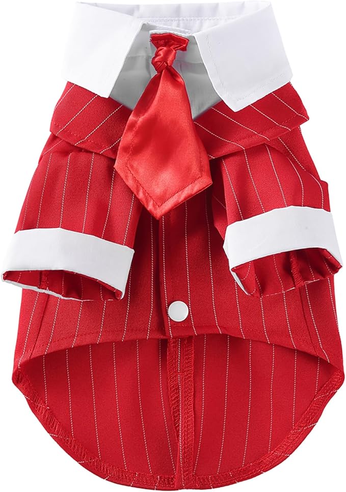 GabeFish Pets Wedding Jackets Suit for Dogs with Bow Tie Puppy Cat Formal Clothes Shirt Tuxedo (RedStriped, L (Chest 17.3in/44cm)