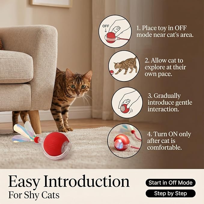 JBD Smart Cat Toy Ball for Indoor Cats, Automatic Interactive Cat Toy - Auto Rolling Kitten Toys for Boredom Relief, Silent Self Moving Electronic Pet Toy Ball for Exercise, USB Rechargeable