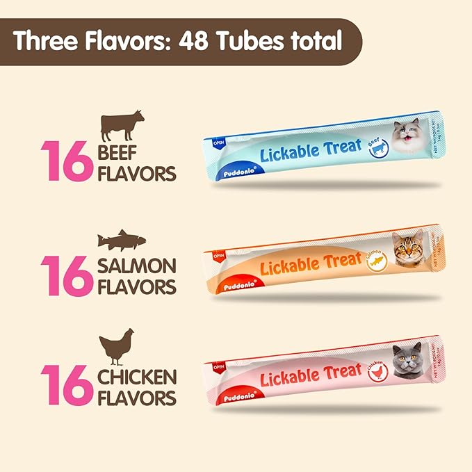 Lickable Cat Treats, High-Meat Puree, Grain & Gum Free, High Protein, No Additives, 0.5oz Tubes (Pack of 48)