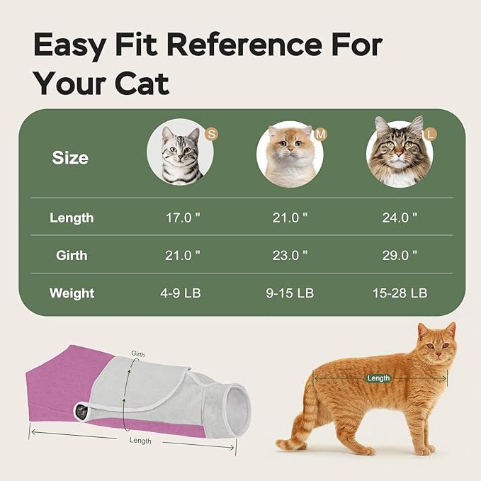 Cat Wrap for Cutting Nails, Self-Adhesive Cat Nail Clipping Restraint Bag, Anti-Scratch Cat Grooming Swaddle for Meds, SubQ Fluids, Ear Cleaning, Teeth Brushing & Vet Visits,Pinkish Purple,S