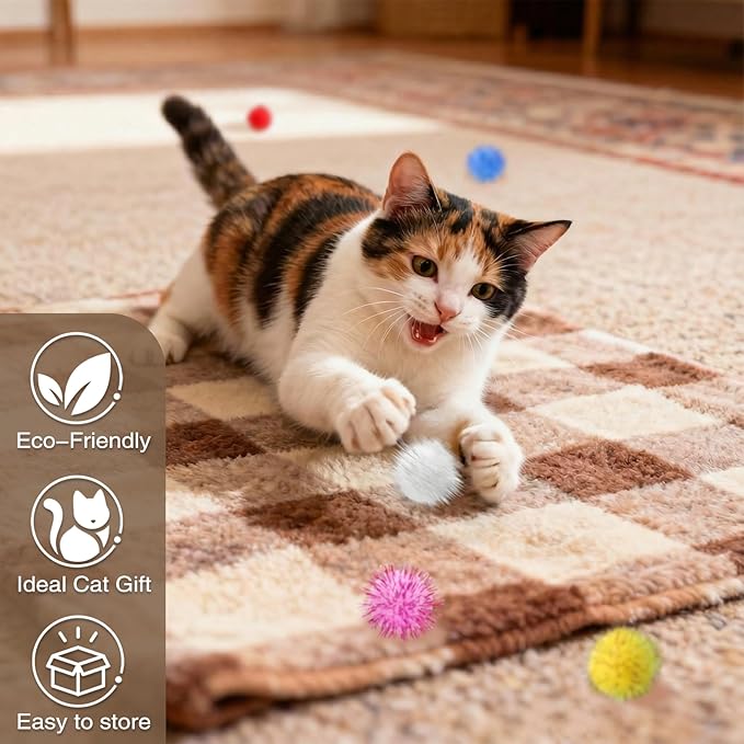 80 Pcs Sparkle Pom Pom Balls 1.5 Inch Cat Toy Chase Ball Interactive Glitter Tinsel Ball for Kitten Cat Favorite Gift White