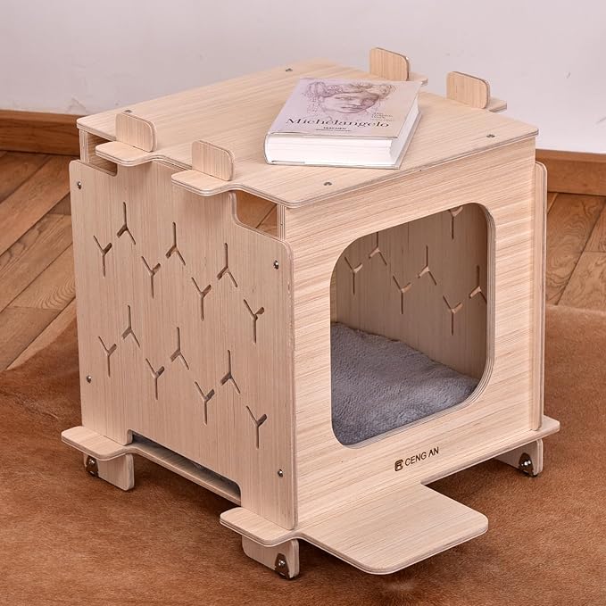 Multi-Functional Wooden Creative Cat Condo, Cat Bed, Natural Wood Cat Tower with Scratching Post, Multi-Level Cat Tree House for Cats，Cat Climbing Ladder,Cat Caves,Cat Box