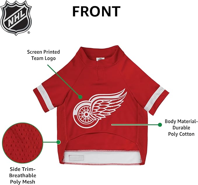 Pets First NHL Detroit Red Wings Jersey for Dogs & Cats, Small. - Let Your Pet Be A Real NHL Fan!