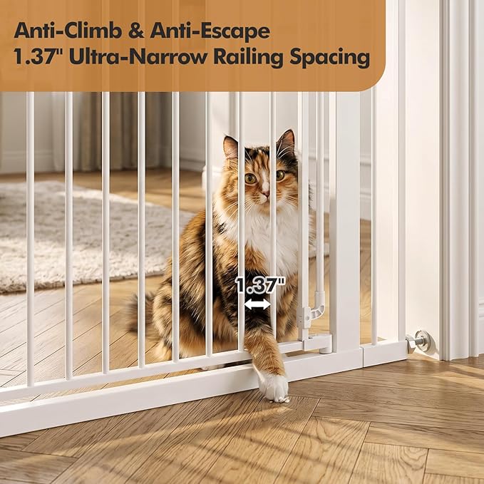51-inch Extra Tall cat Door，Suitable for Stairs and doorways, Pressure-Mounted or Screw-Mounted, fits Widths of 31.5-42.5 inches, self-Closing, Extra Tall Design, Suitable for Cats and Dogs, White