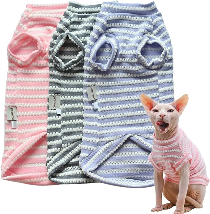 Sphynx Cat Summer Clothes - Pure Cotton, Skin-friendly Devon Clothes for Small Cats (GREY, Medium)