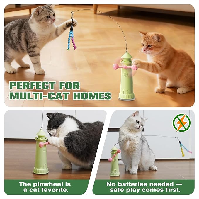 Interactive Cat Toys for Indoor Cats, Hanging Cat Wand Toy for Floor Doorway Window with Powerful Suction Cup Base, Pet Self-Play Enrichment Toy for Bored Cats Kitten(Green)