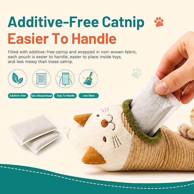 (10-Pack) Refillable Catnip Kicker Toy Kits, Natural Catnip Tea Bags for Cats, 9g Catnip Pouches, Non-Woven Mess-Free Cat Toy Refills, Additive-Free, Vacuum Sealed, Total 90g