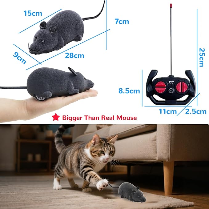 Remote Control Rat Mouse Cat Toy Realistic RC Fake Rat Mouse Toy Flocking Wireless Funny Chasing Electronic Interactive Cat Toys Prank Joke Scary Trick Rats for Cats Dogs Novelty (Grey)