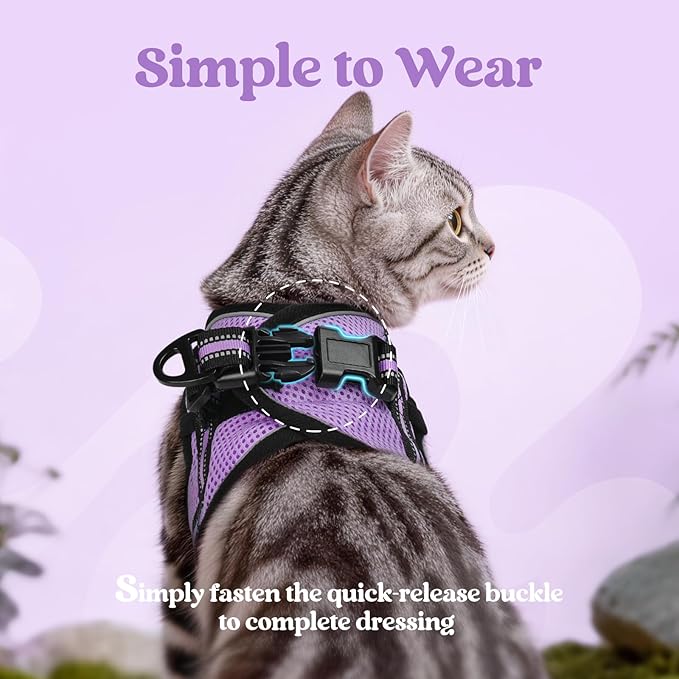 rabbitgoo Cat Harness and Leash Set for Walking Escape Proof, Adjustable Soft Kittens Vest with Reflective Strip for Cats, Comfortable Outdoor Vest, Light Purple, S