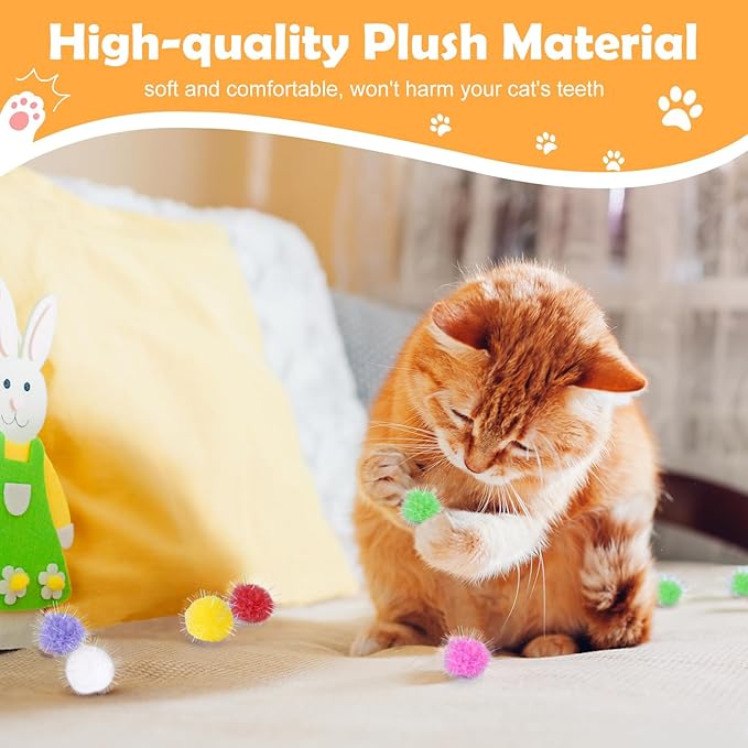 DF DUALFERV 60 Pcs Cat Pom Pom Balls, Interactive Cat Toys, Sparkle Balls for Cats, Extra Large and Fuzzy for Exercise and Entertainment, Multicolor, 1.5 Inch (30)