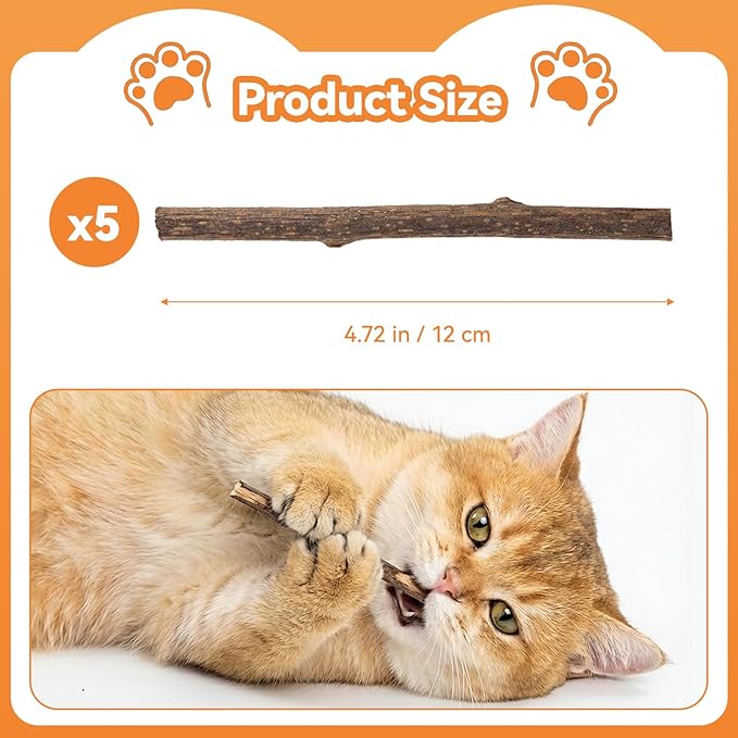 5 Pack Silvervine Sticks for Cats, Natural Cat Chew Toys for Teeth Cleaning, Kitten Teething Toys for Indoor Cats & Aggressive Chewers, Dental Care Slivervine Sticks