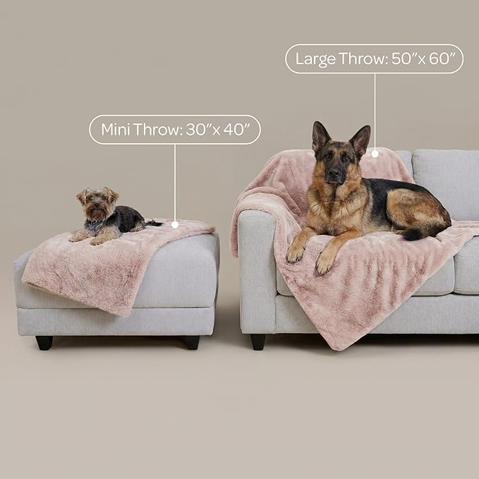4 Cats & Dogs Pet Faux Fur Throw Blanket – Large 50"x60" Waterproof Dog Blanket, Washable Plush Throw for Cat and Dog, Leakproof Couch & Bed Furniture Protector, Ultra Soft Cozy Pet Blanket - Blush
