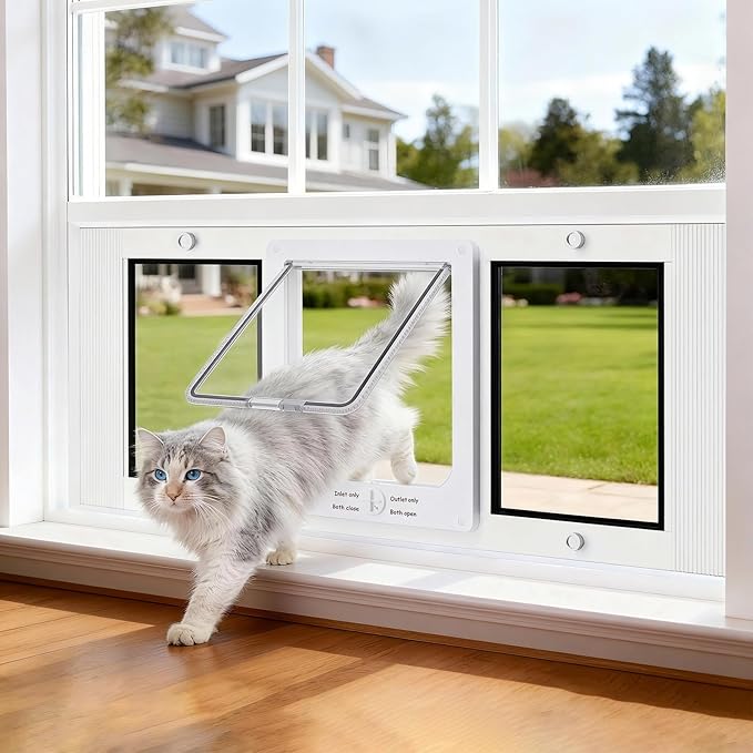 Aluminum Frame Cat Door for Window with Magnetic Auto Closure, Adjustable Width Quick-Fit Pet Door for Window Insert, Suitable for Most Medium Cats & Small Dogs (M: 28''-32'')