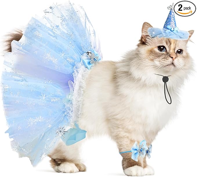 Cat Birthday Princess Costume for Kitten Crown Hat Tutu Skirt Kitten Princess Hat Cat Bandana Halloween Small Pet Outfit for Cats Kittens L