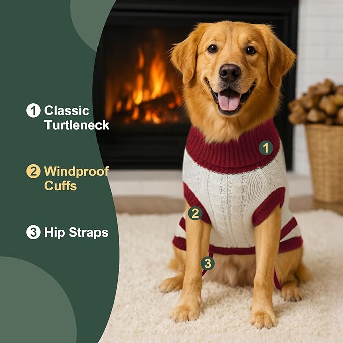 Dog Sweater Knitted for Small to Large Dogs Boy Girl, Classic Turtleneck Dog Christmas Sweaters, Warm & Soft Pet Clothes for Winter (Love Red, XL)