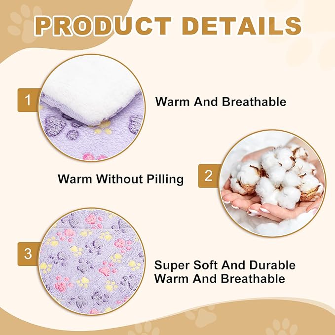 Dog Cat Bed Mat, Soft Coral Fleece Pet Cushion Pad with Cute Paw Print, Warm Washable Pet Bed 21x14 Inches, (Purple), Intended for Medium Small Dog Cat