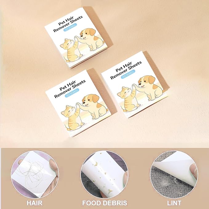 Pet Hair Remover Sheets, 50 Count Disposable Lint Remover, Mini Travel Size for Dog and Cat Hair, Lint & Dust Removal, Home & Car Cleaning