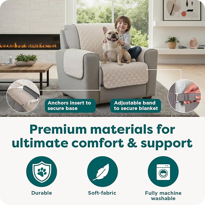 FurHaven Water-Resistant Sofa Cover for Dogs & Cats, Reversible Couch Protector with Secure Straps and Pinsonic Quilted Fabric, Machine Washable Couch Cover, XL Sofa, Gray Mist