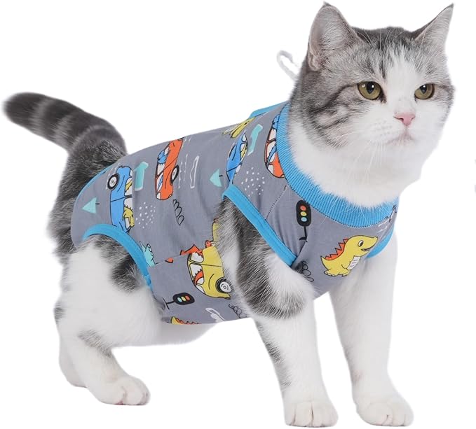 kzrfojy Cat Recovery Suit Cat Onesie for Cats After Surgery Female Male Spay Kitten Neuter Surgical Bodysuit Post Surgery Cone of Shame Alternative Anti Licking (Gray, Large)