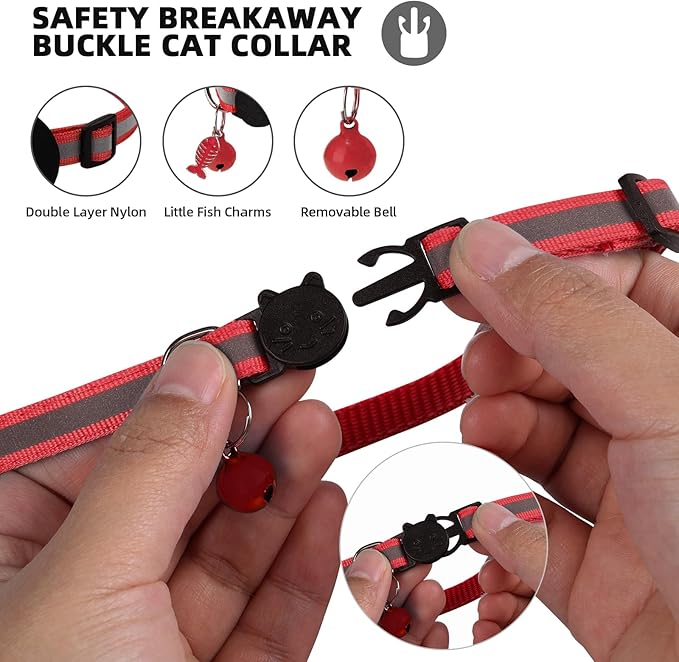 Airtag Cat Collar, Air tag Cat Collar with Bell and Safety Buckle in 3/8" Width, Reflective Collar with Waterproof Airtag Holder Compatible with Apple Airtag for Cat Dog Kitten Puppy (Red)