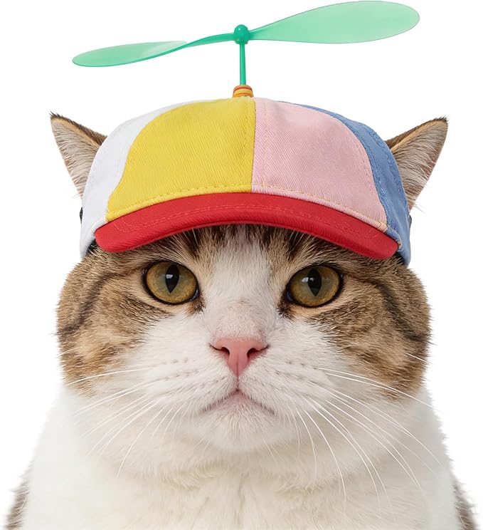 Cats Dogs Propeller Hat Halloween Costume Accessory for Cats Dogs Cute Funny Colorful Pets Rainbow Helicopter Hat Baseball Cap