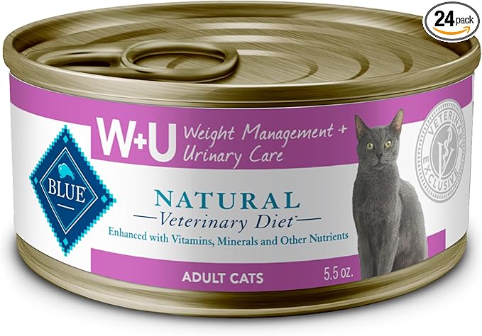 Blue Buffalo Natural Veterinary Diet W+U Weight Management + Urinary Care Wet Cat Food, Veterinarian's Prescription Required, Chicken, 5.5-oz. Cans (24 Count)