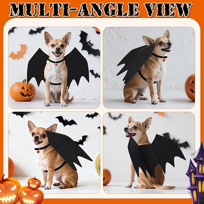 OLANRUN Cat Halloween Costume, Small Dog Halloween Costumes - Bat Wing with Pumpkin Bell for Pet Halloween Cosplay Party Dress Up Accessories (Large)